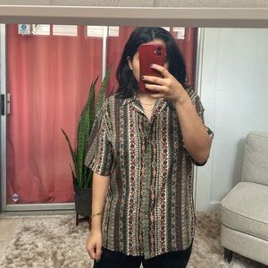 Green patterned printed top